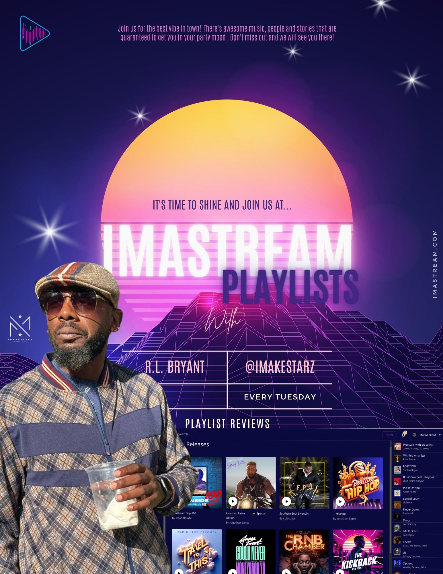 Dark Retro Party Flyer With Setting Sun